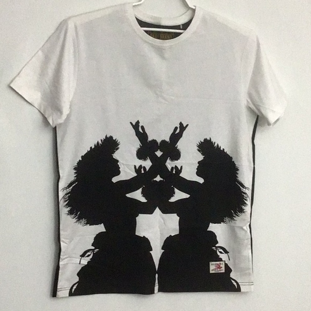 NWT Akoo Brand Dance Tee Shirt Faux Leather Back Size XL White and Black